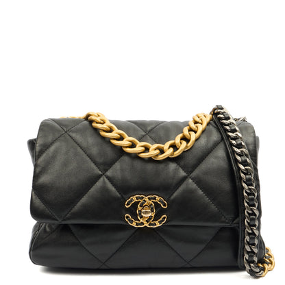 Chanel Shoulder Bag Chanel 19 in Black, Calfskin Leather — Front View