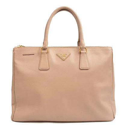 Prada Tote Galleria - Medium Double Zip Tote in Pink, Saffiano Leather — Front View