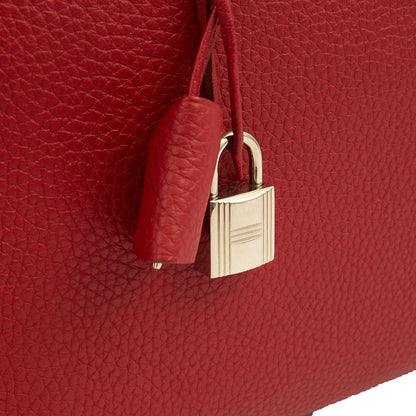 Hermes Victoria 35 in Rouge Vif, Togo Leather — Lifestyle View