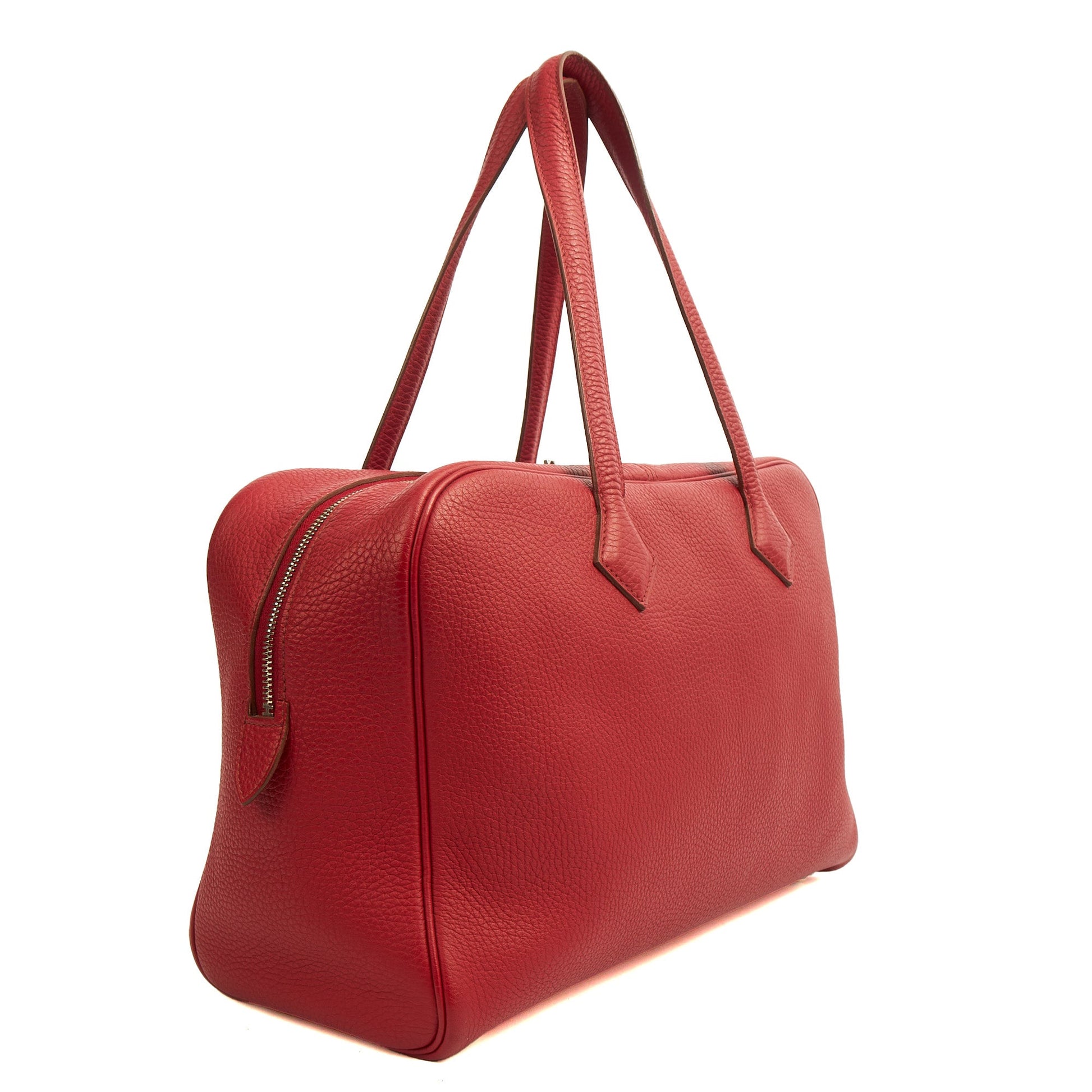 Hermes Victoria 35 in Rouge Vif, Togo Leather — Back View
