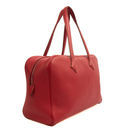Hermes Victoria 35 in Rouge Vif, Togo Leather — Back View