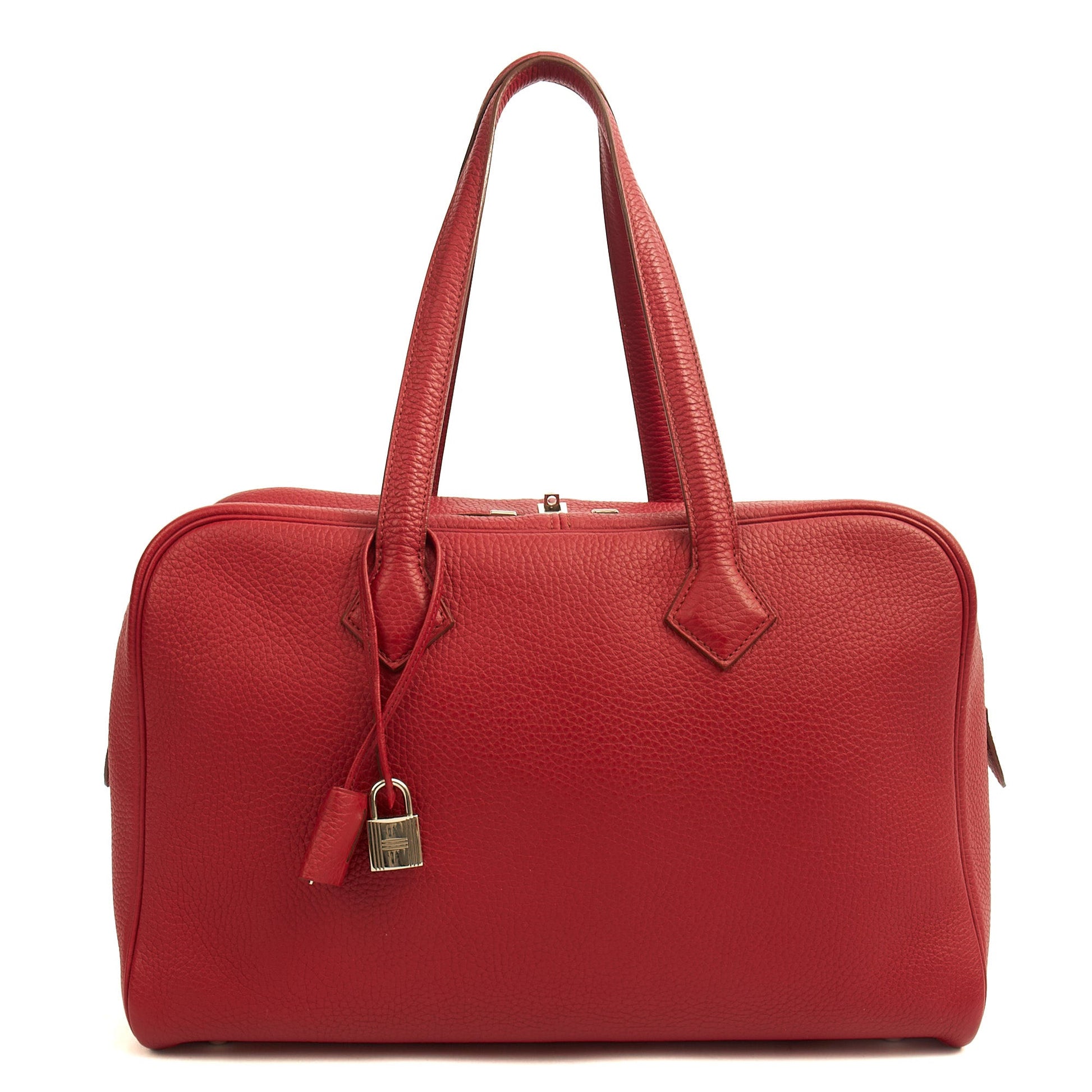 Hermes Victoria 35 in Rouge Vif, Togo Leather — Alternate View 11