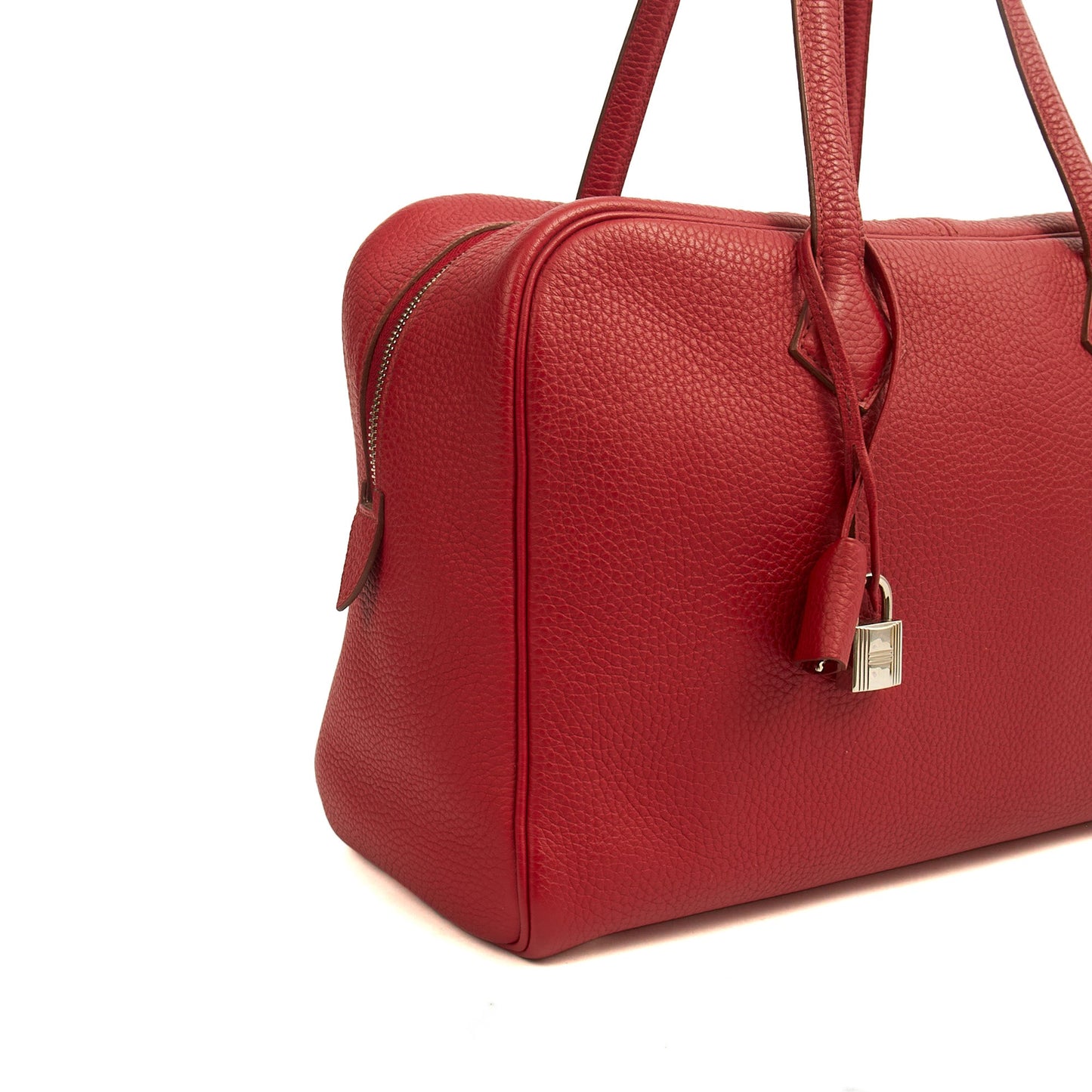 Hermes Victoria 35 in Rouge Vif, Togo Leather — Alternate View 8