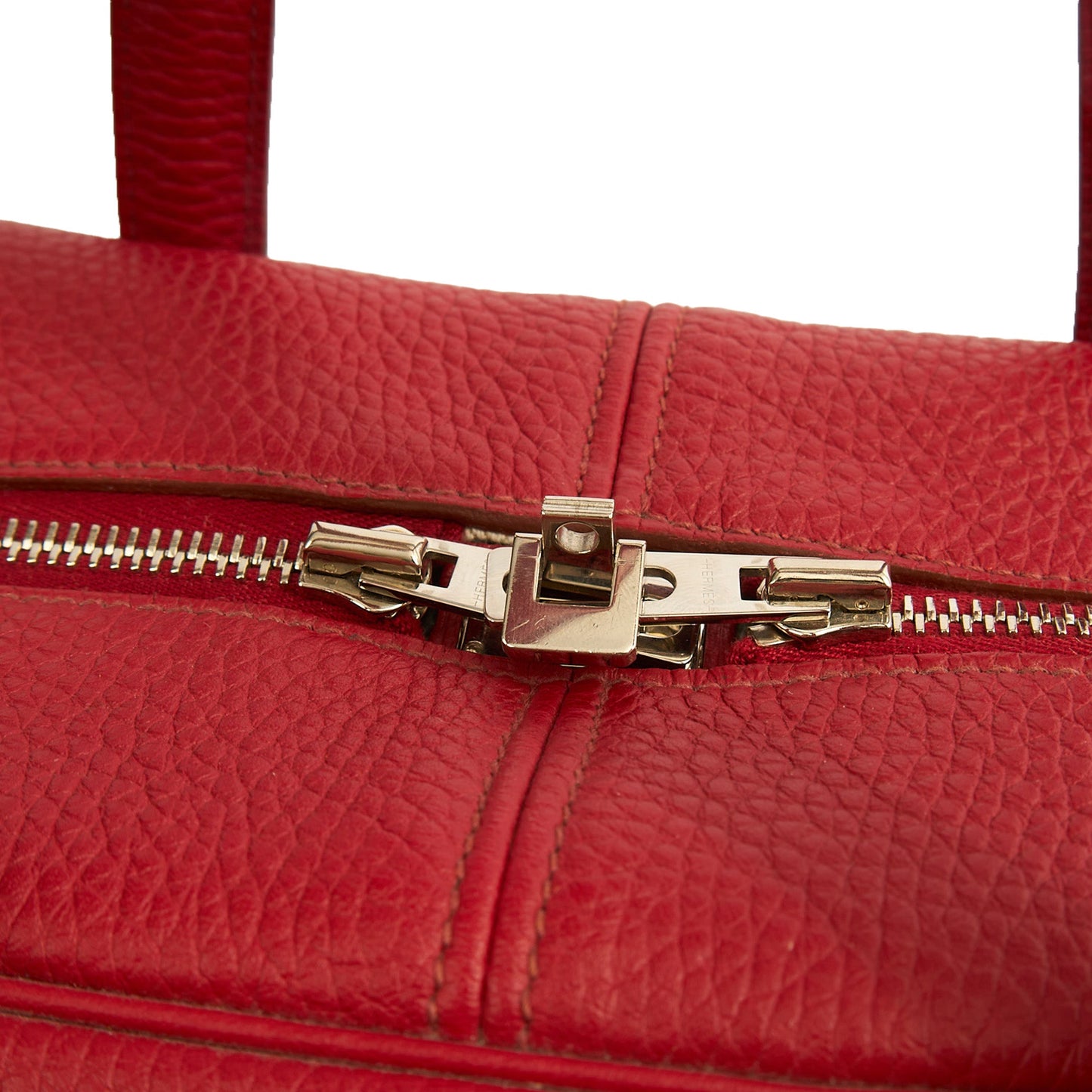 Hermes Victoria 35 in Rouge Vif, Togo Leather — Alternate View 9