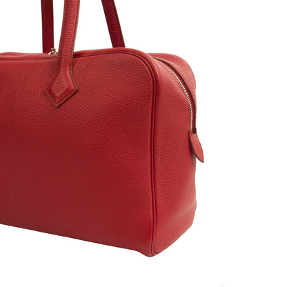Hermes Victoria 35 in Rouge Vif, Togo Leather — Alternate View 7