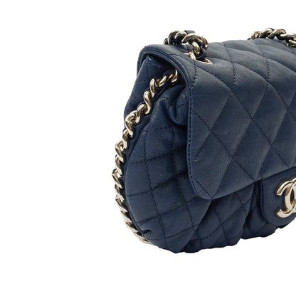 Chanel Cross Body Chain Around Flap in Navy, Calfskin Leather — Alternate View 7
