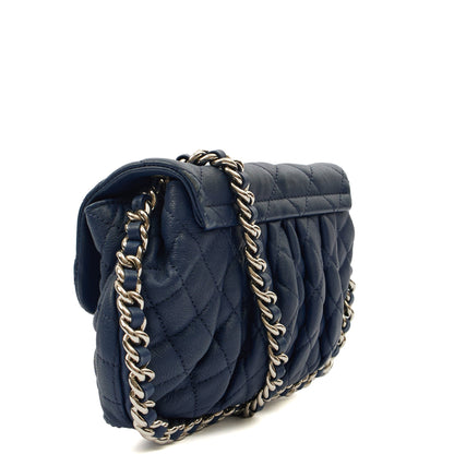 Chanel Cross Body Chain Around Flap in Navy, Calfskin Leather — Side View