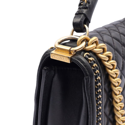 Chanel Shoulder Bag Boy Top Handle - Medium in Black, Calfskin Leather — Alternate View 9