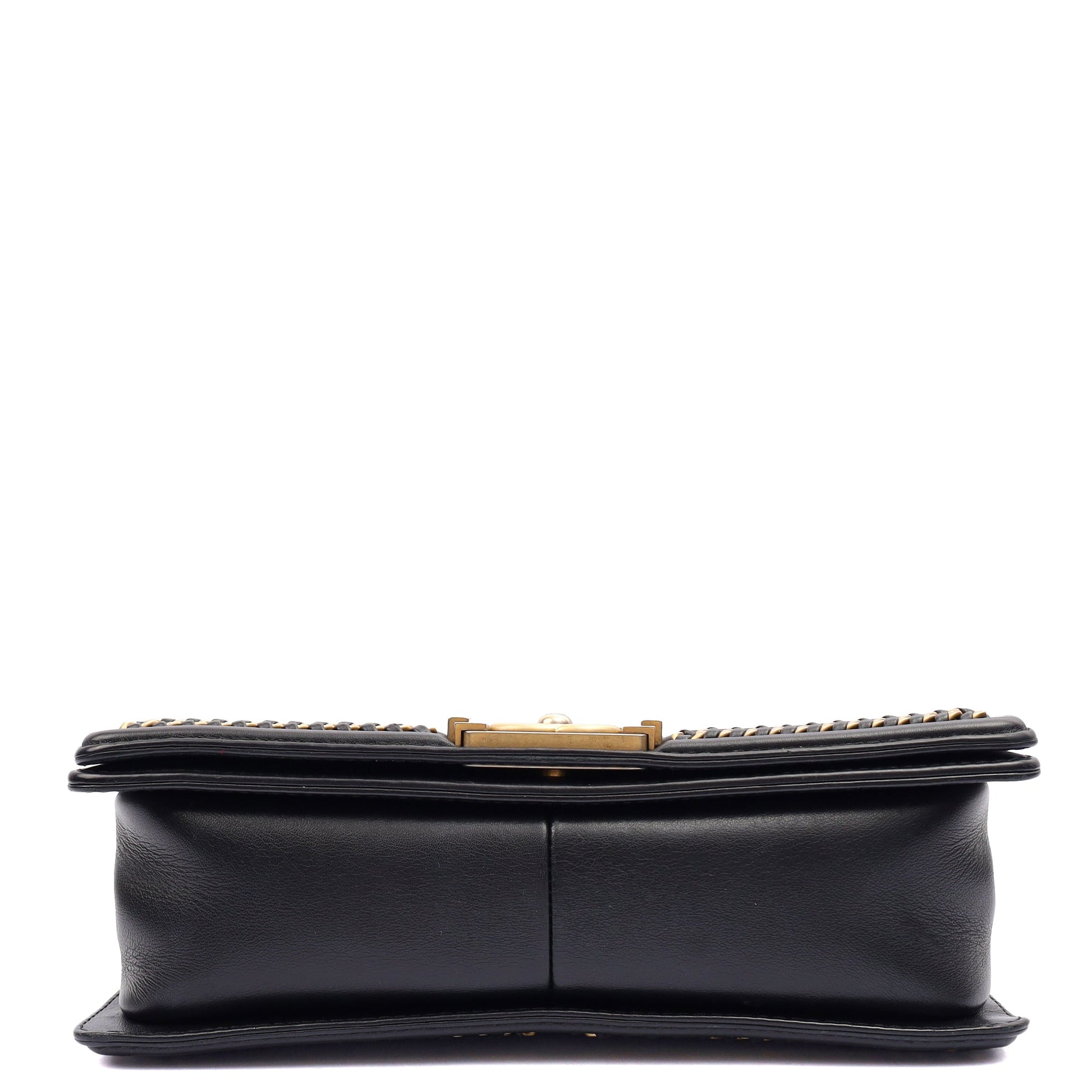 Chanel Shoulder Bag Boy Top Handle - Medium in Black, Calfskin Leather — Detail View