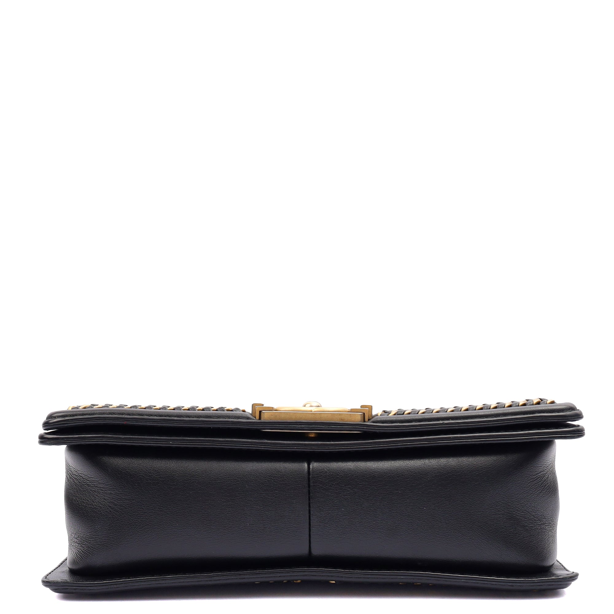 Chanel Shoulder Bag Boy Top Handle - Medium in Black, Calfskin Leather — Detail View