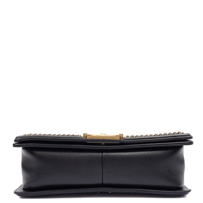 Chanel Shoulder Bag Boy Top Handle - Medium in Black, Calfskin Leather — Detail View
