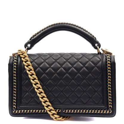 Chanel Shoulder Bag Boy Top Handle - Medium in Black, Calfskin Leather — Top View
