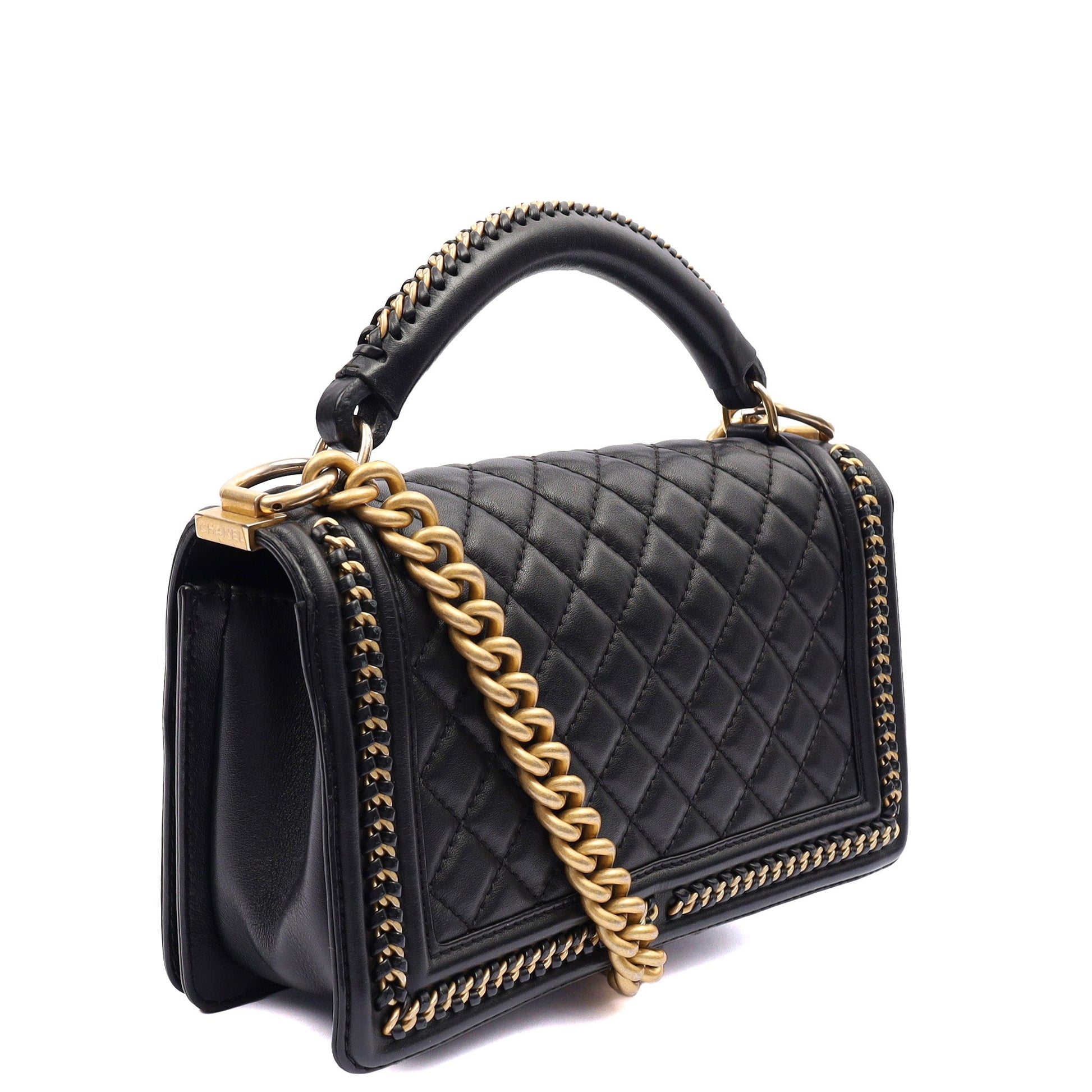 Chanel Shoulder Bag Boy Top Handle - Medium in Black, Calfskin Leather — Back View
