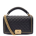 Chanel Shoulder Bag Boy Top Handle - Medium in Black, Calfskin Leather — Front View