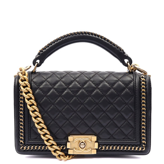 Chanel Shoulder Bag Boy Top Handle - Medium in Black, Calfskin Leather — Front View