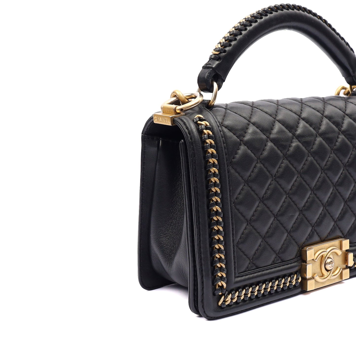 Chanel Shoulder Bag Boy Top Handle - Medium in Black, Calfskin Leather — Alternate View 8