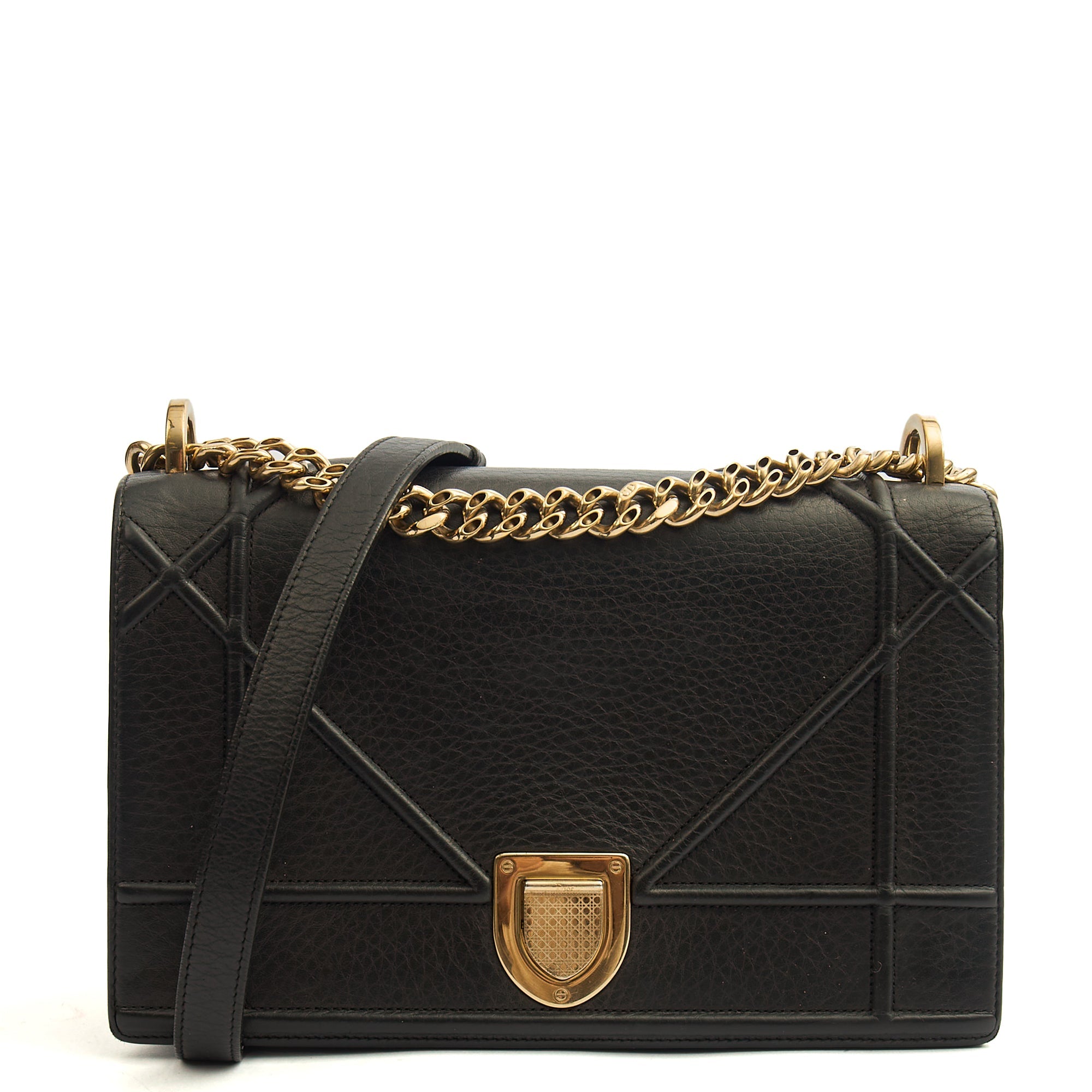 Christian Dior Shoulder Bag Diorama - Medium in Black, Calfskin — Front View