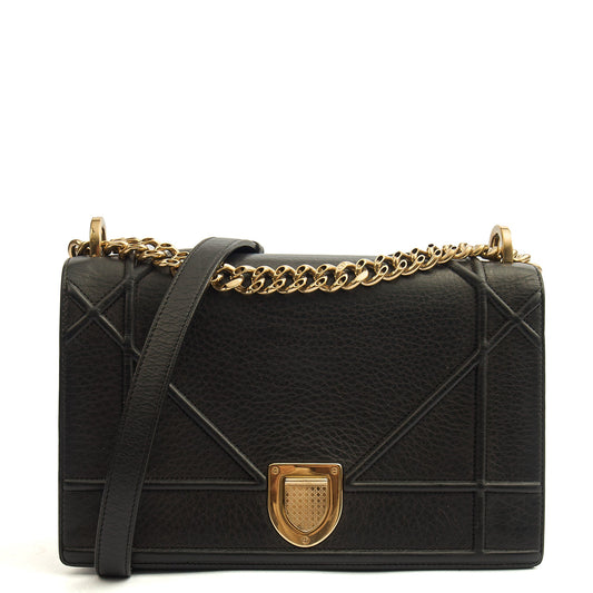 Christian Dior Shoulder Bag Diorama - Medium in Black, Calfskin — Front View