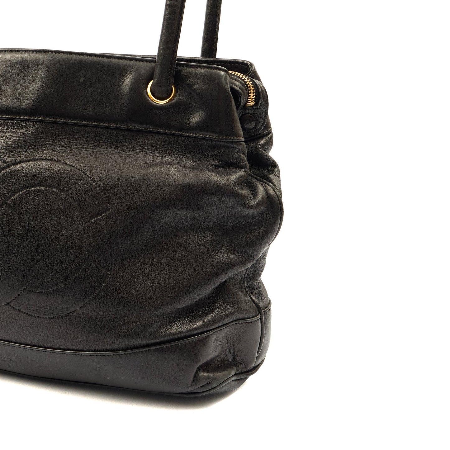 Chanel Tote Vintage Shoulder Bag in Black, Lambskin Leather — Alternate View 13