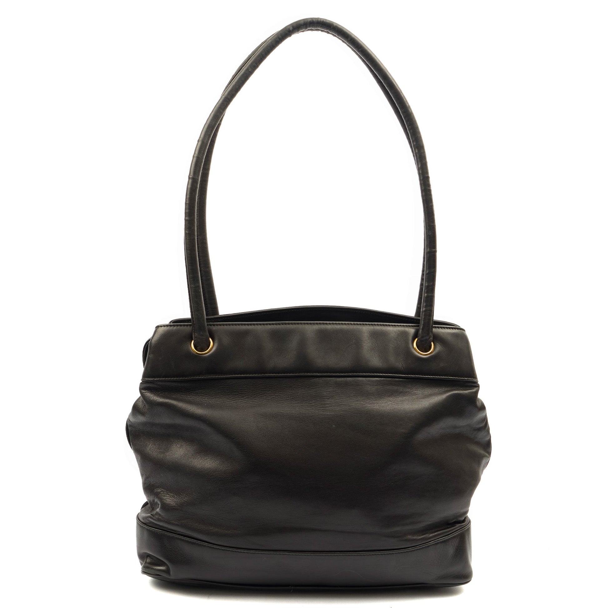 Chanel Tote Vintage Shoulder Bag in Black, Lambskin Leather — Back View
