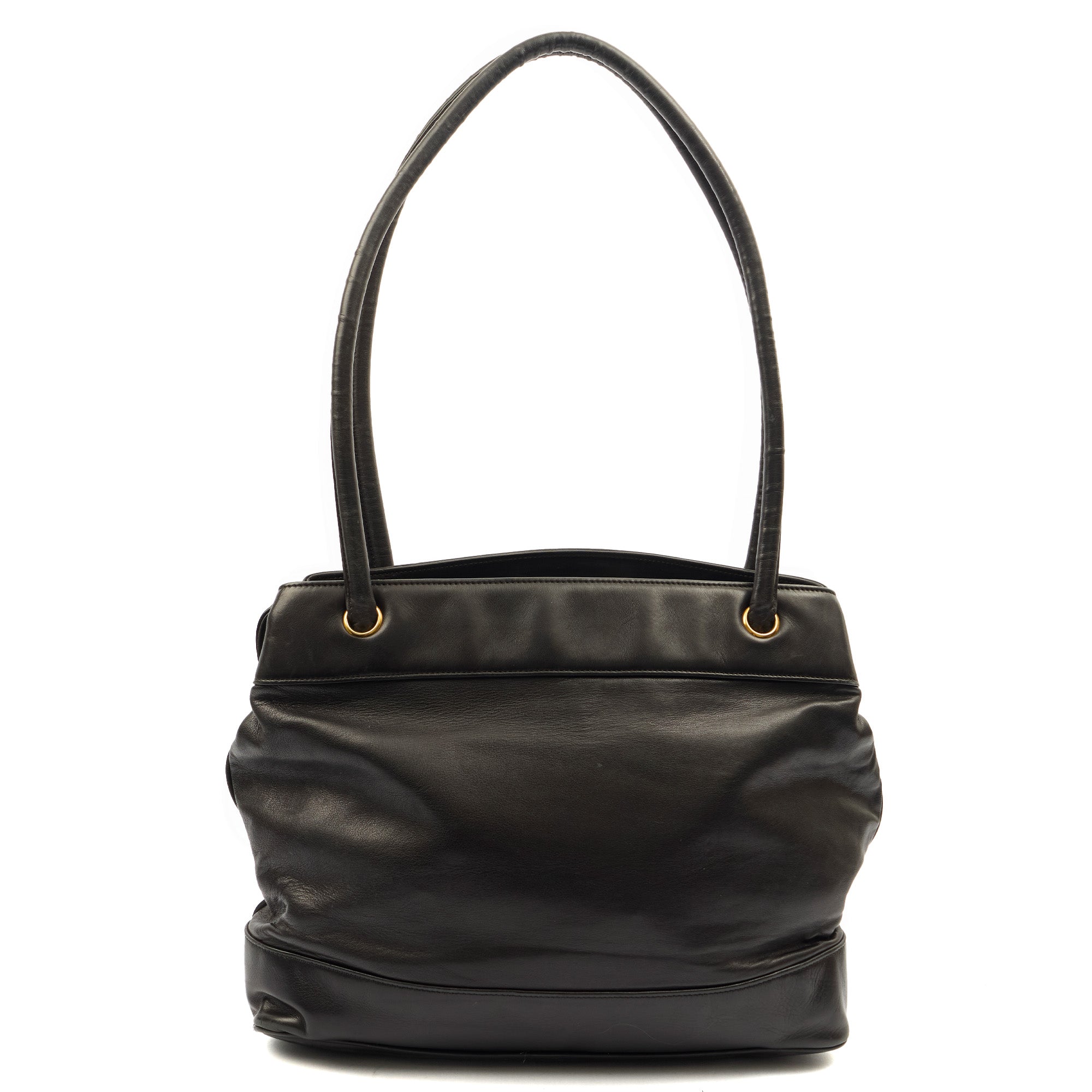 Chanel Tote Vintage Shoulder Bag in Black, Lambskin Leather — Back View