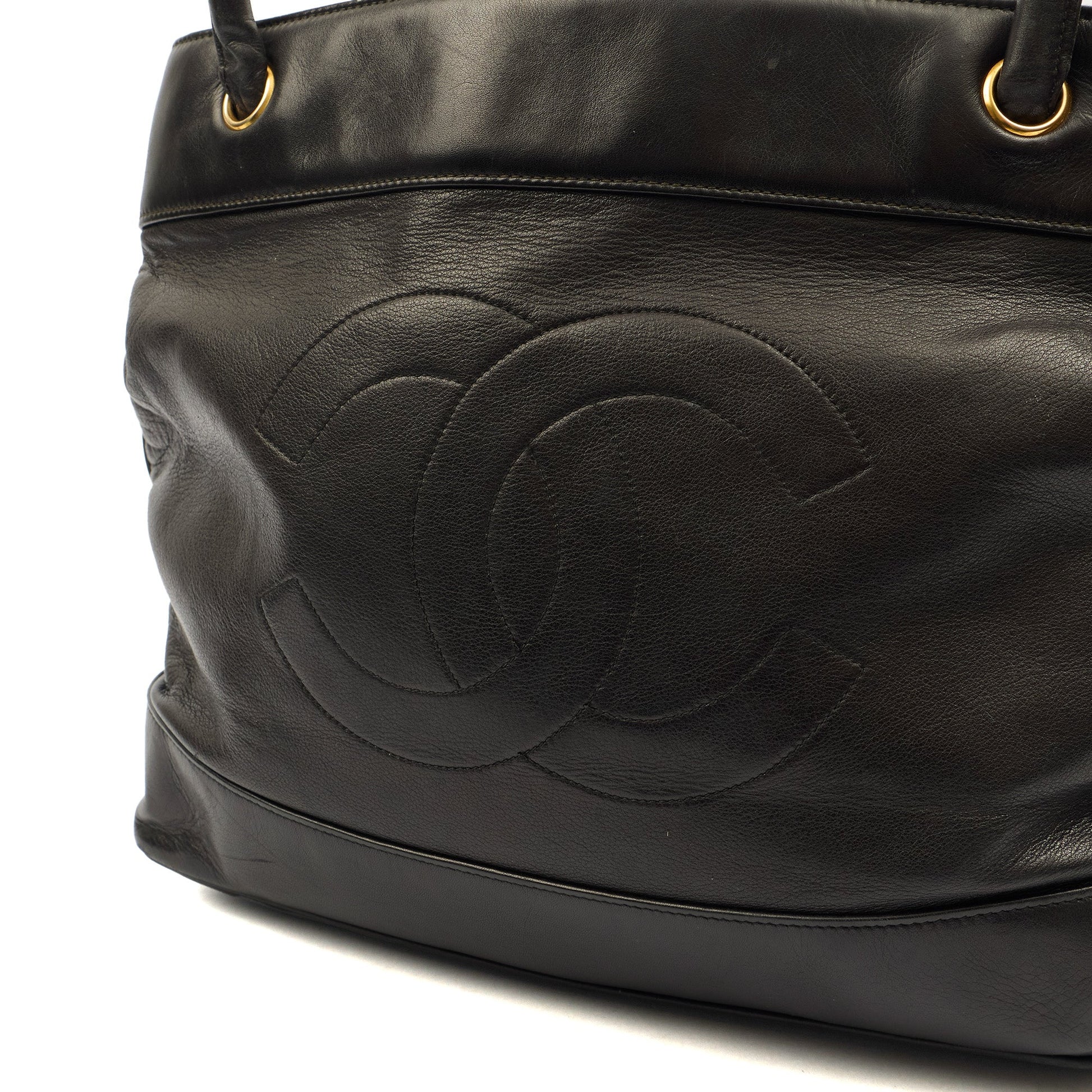 Chanel Tote Vintage Shoulder Bag in Black, Lambskin Leather — Lifestyle View