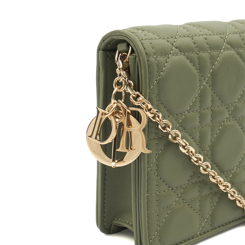 Christian Dior Cross Body Lady Dior Pouch in Green, Leather — Lifestyle View