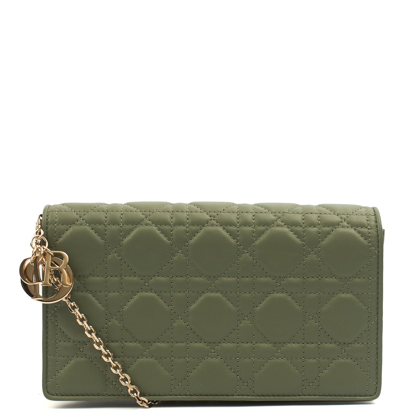 Christian Dior Cross Body Lady Dior Pouch in Green, Leather — Front View