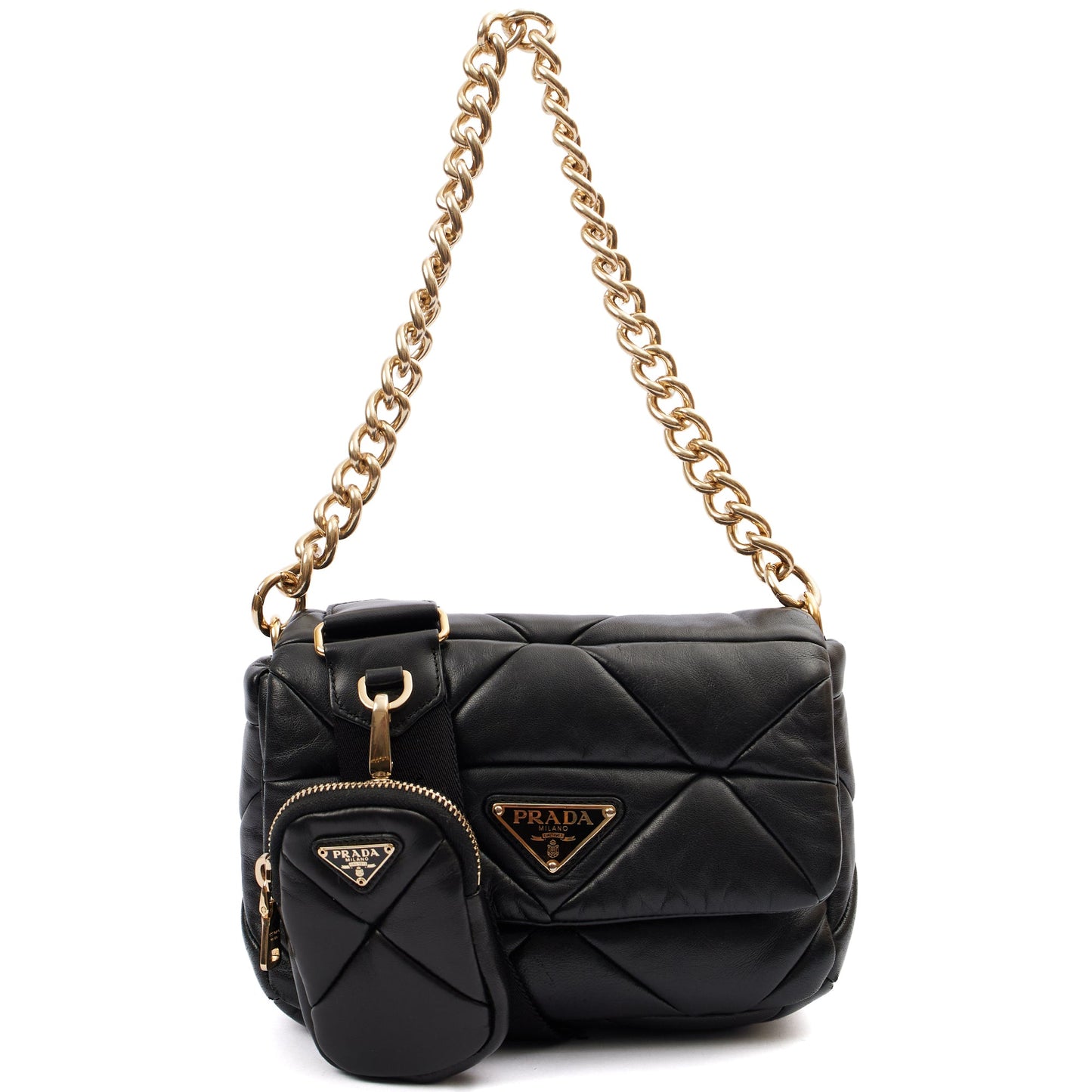 Prada Cross Body Padded Re-Nylon Shoulder Bag in Black, Leather — Alternate View 7