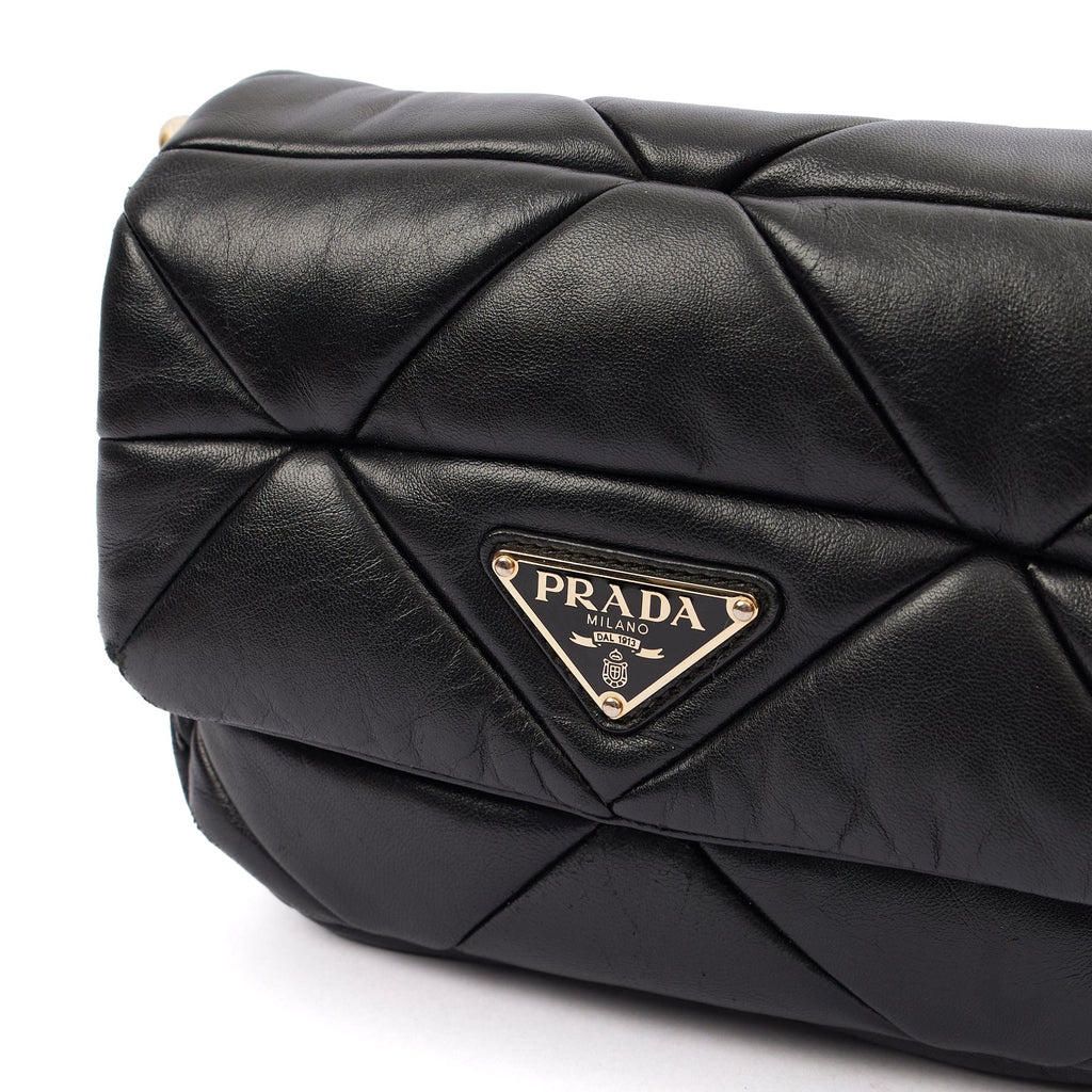 Prada Cross Body Padded Re-Nylon Shoulder Bag in Black, Leather — Lifestyle View