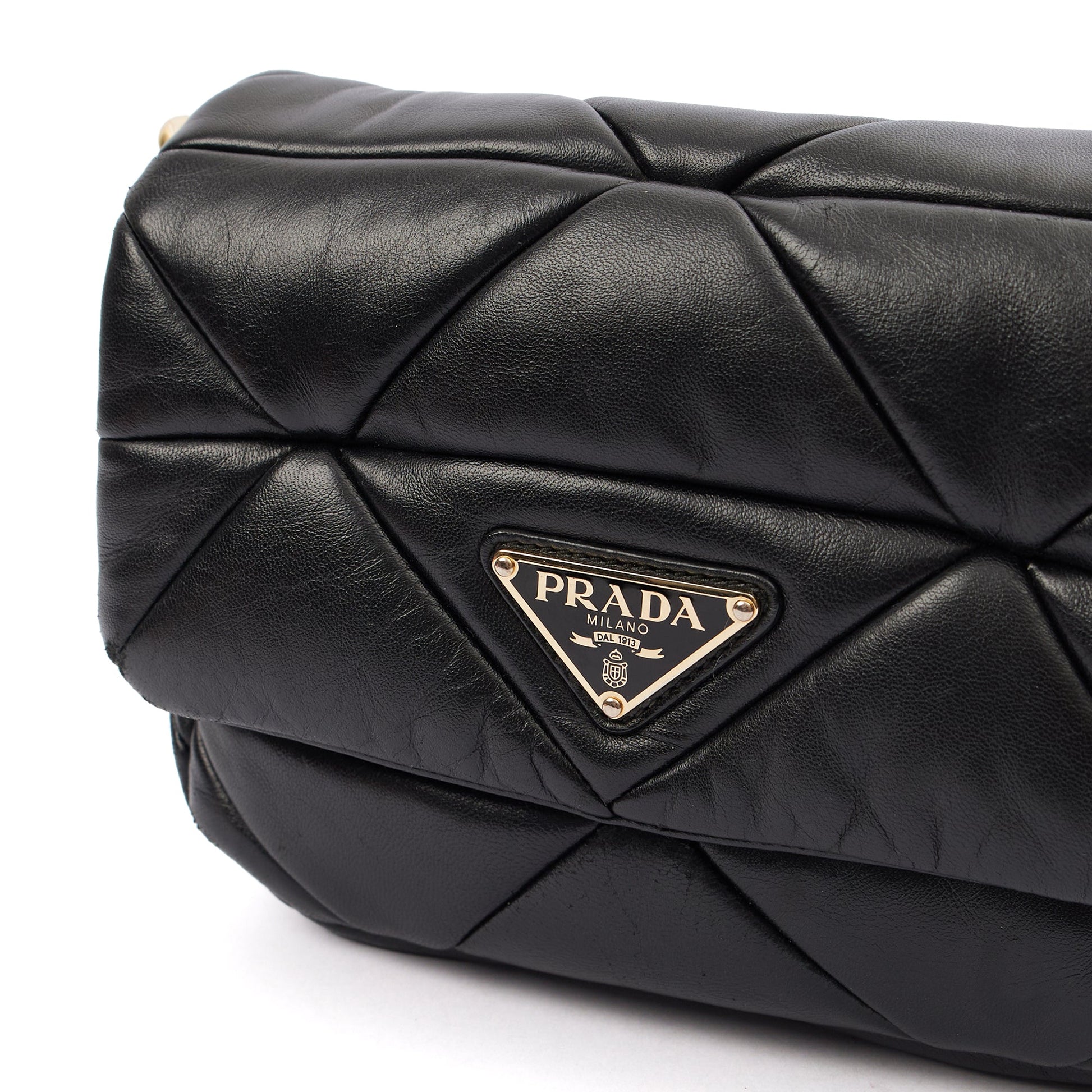 Prada Cross Body Padded Re-Nylon Shoulder Bag in Black, Leather — Alternate View 12