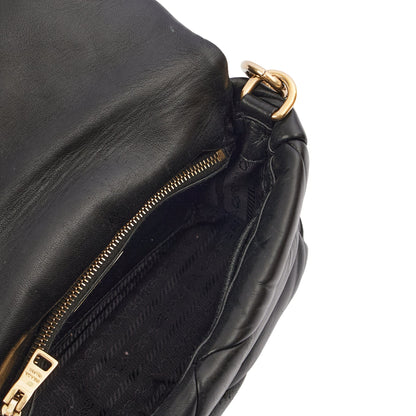 Prada Cross Body Padded Re-Nylon Shoulder Bag in Black, Leather — Detail View