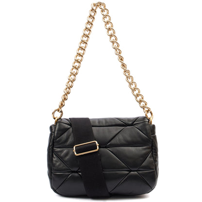 Prada Cross Body Padded Re-Nylon Shoulder Bag in Black, Leather — Back View