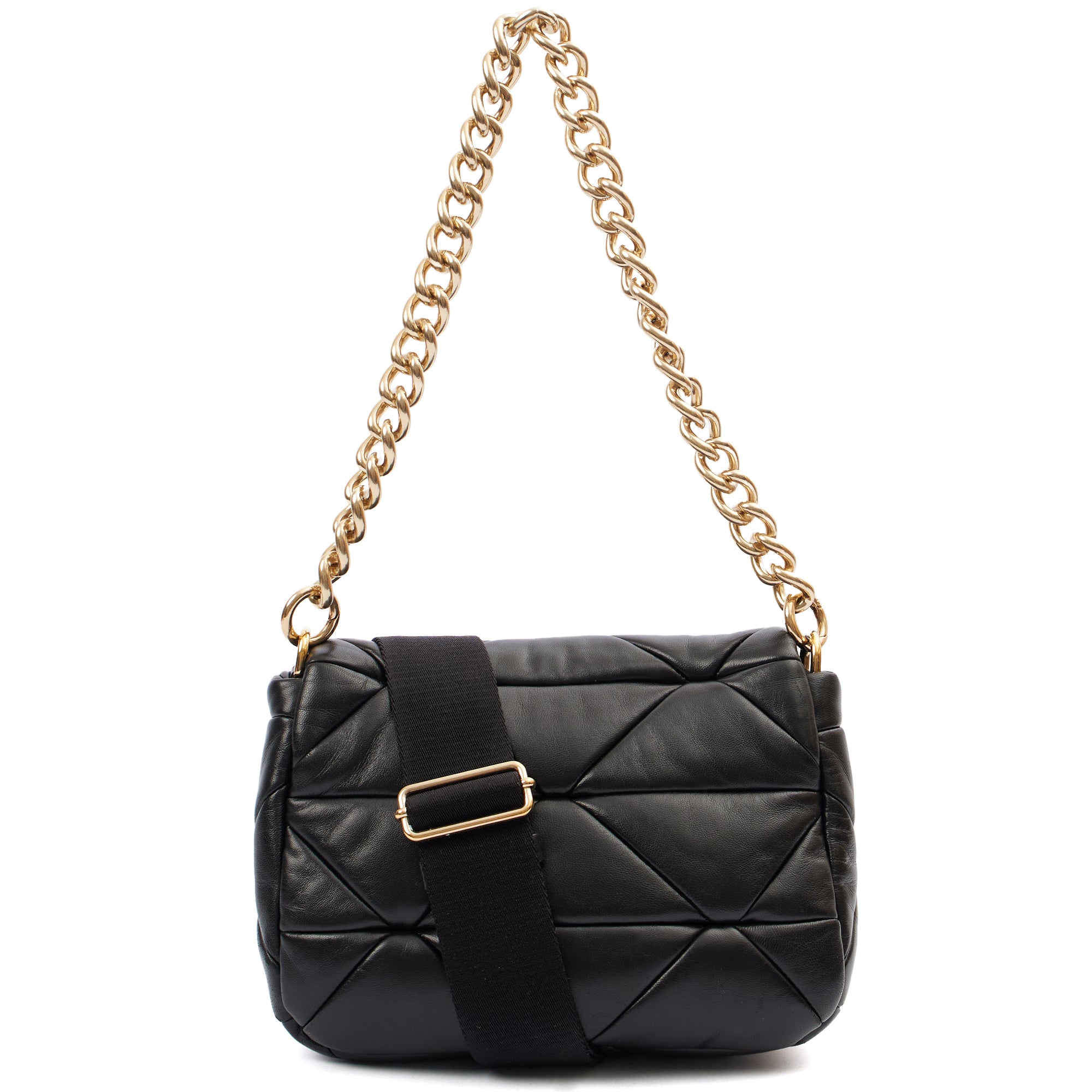 Prada Cross Body Padded Re-Nylon Shoulder Bag in Black, Leather — Alternate View 9