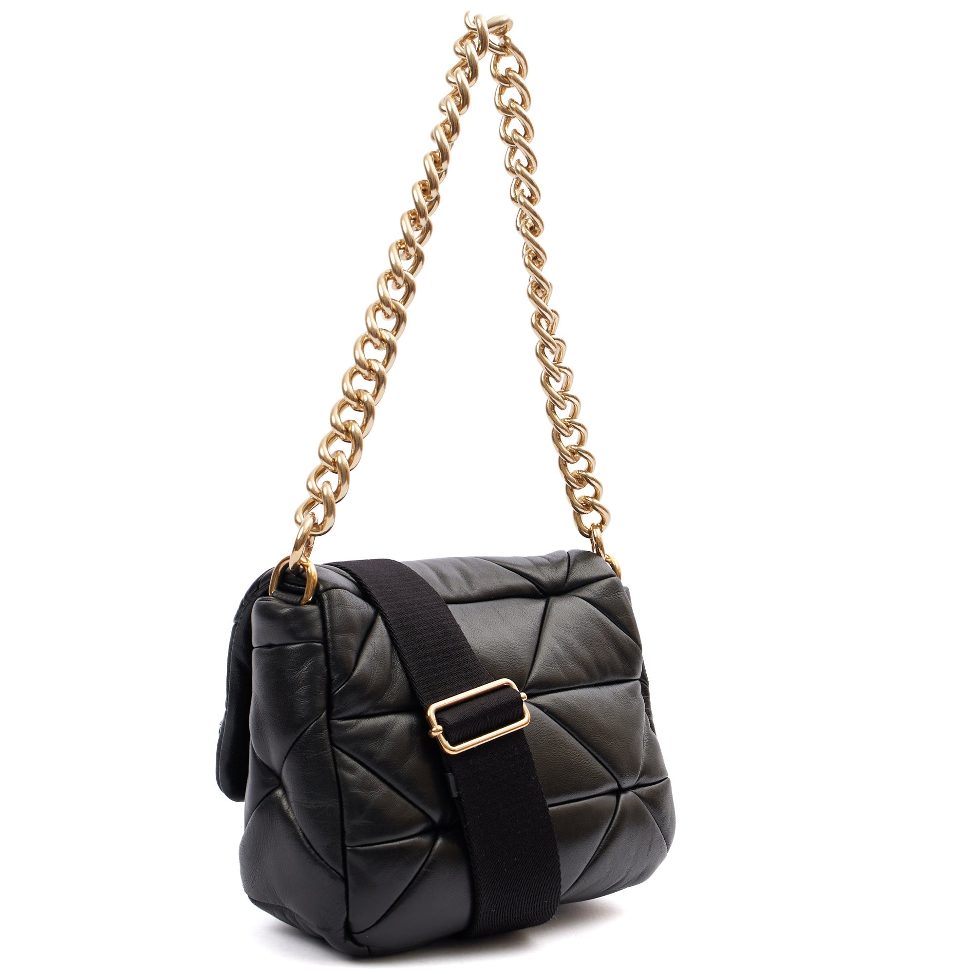 Prada Cross Body Padded Re-Nylon Shoulder Bag in Black, Leather — Alternate View 8