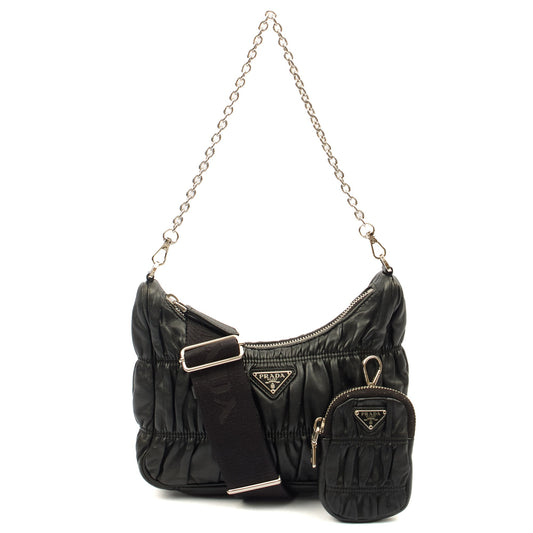 Prada Cross Body Re-Edition Quilted Crossbody in Black, Calfskin — Front View