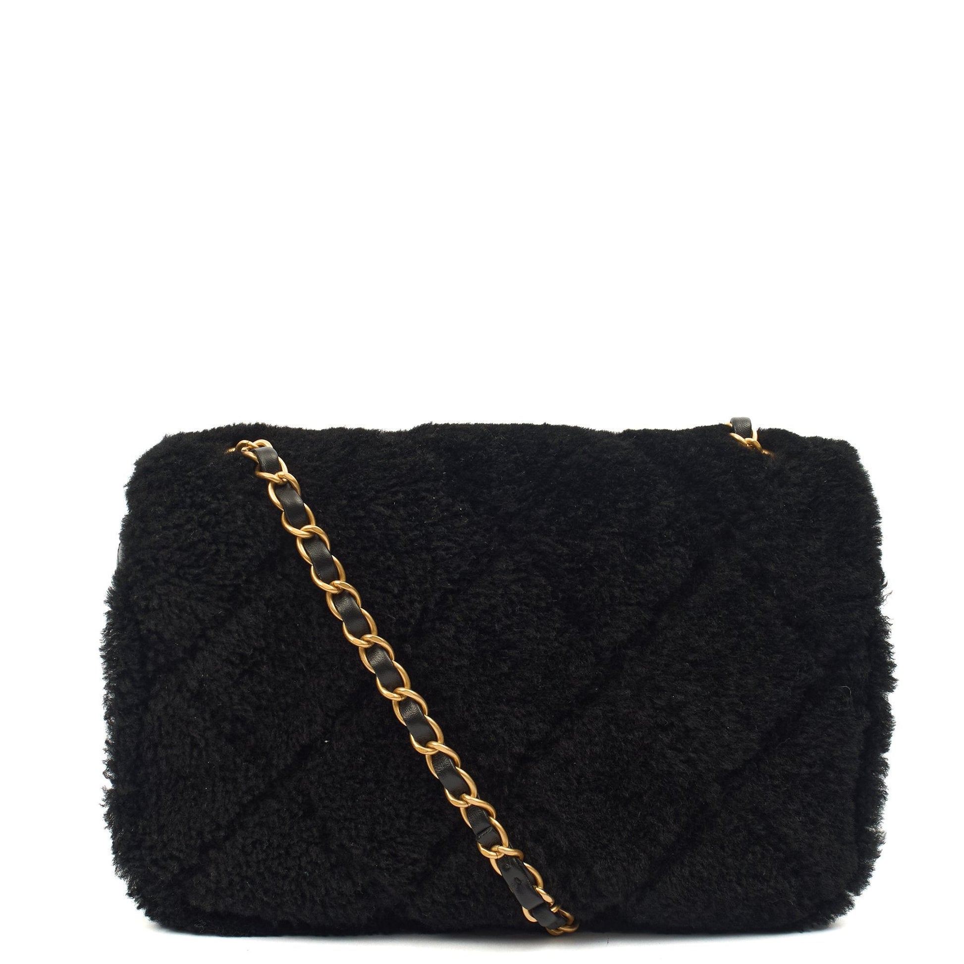 Chanel Shoulder Bag Flap Bag in Black, Canvas — Back View