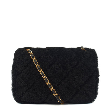 Chanel Shoulder Bag Flap Bag in Black, Canvas — Back View