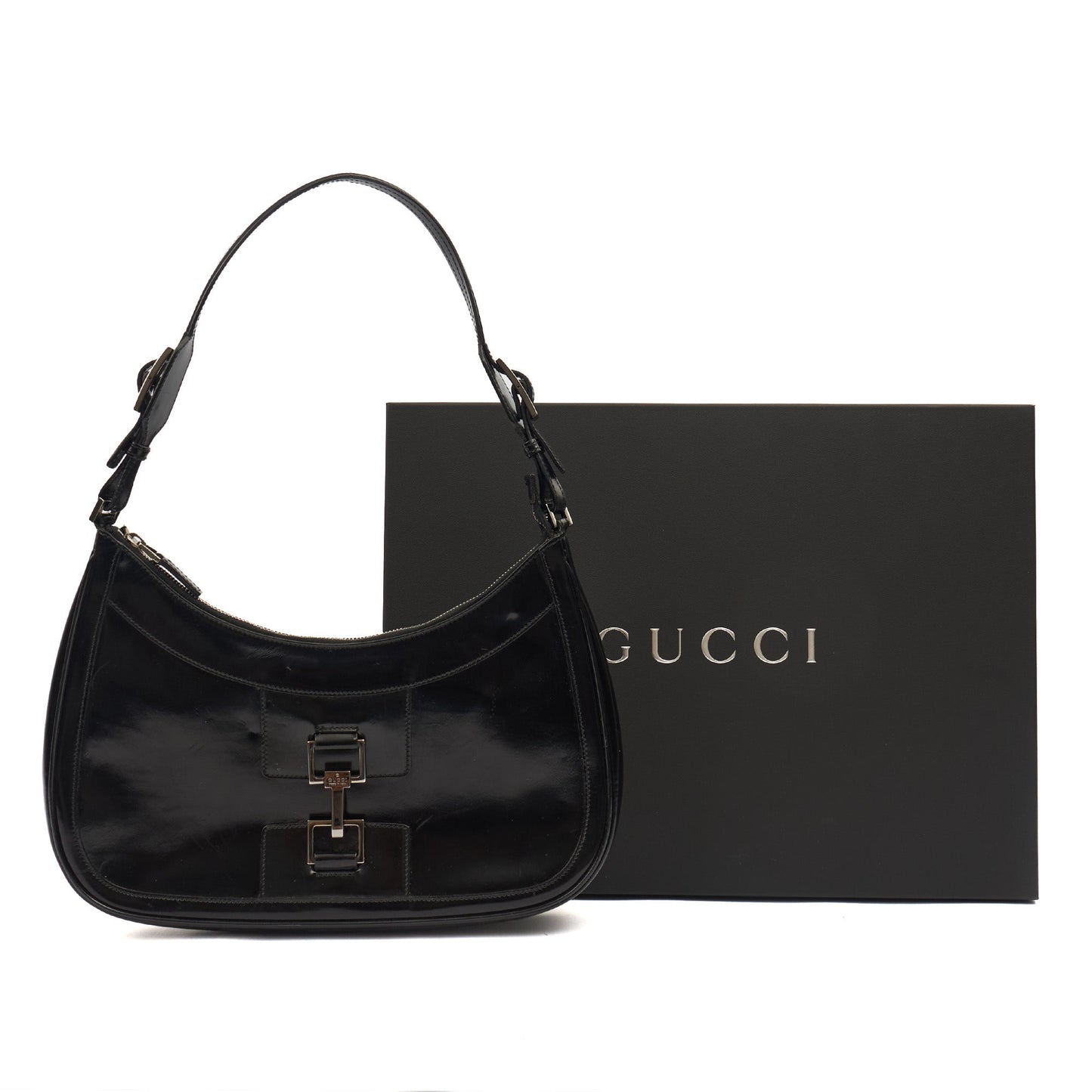 Gucci Shoulder Bag Jackie in Black, Patent Leather — Side View