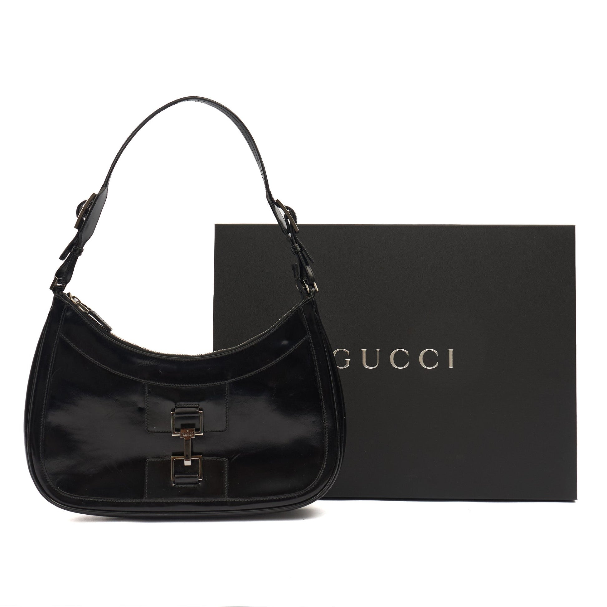Gucci Shoulder Bag Jackie in Black, Patent Leather — Side View