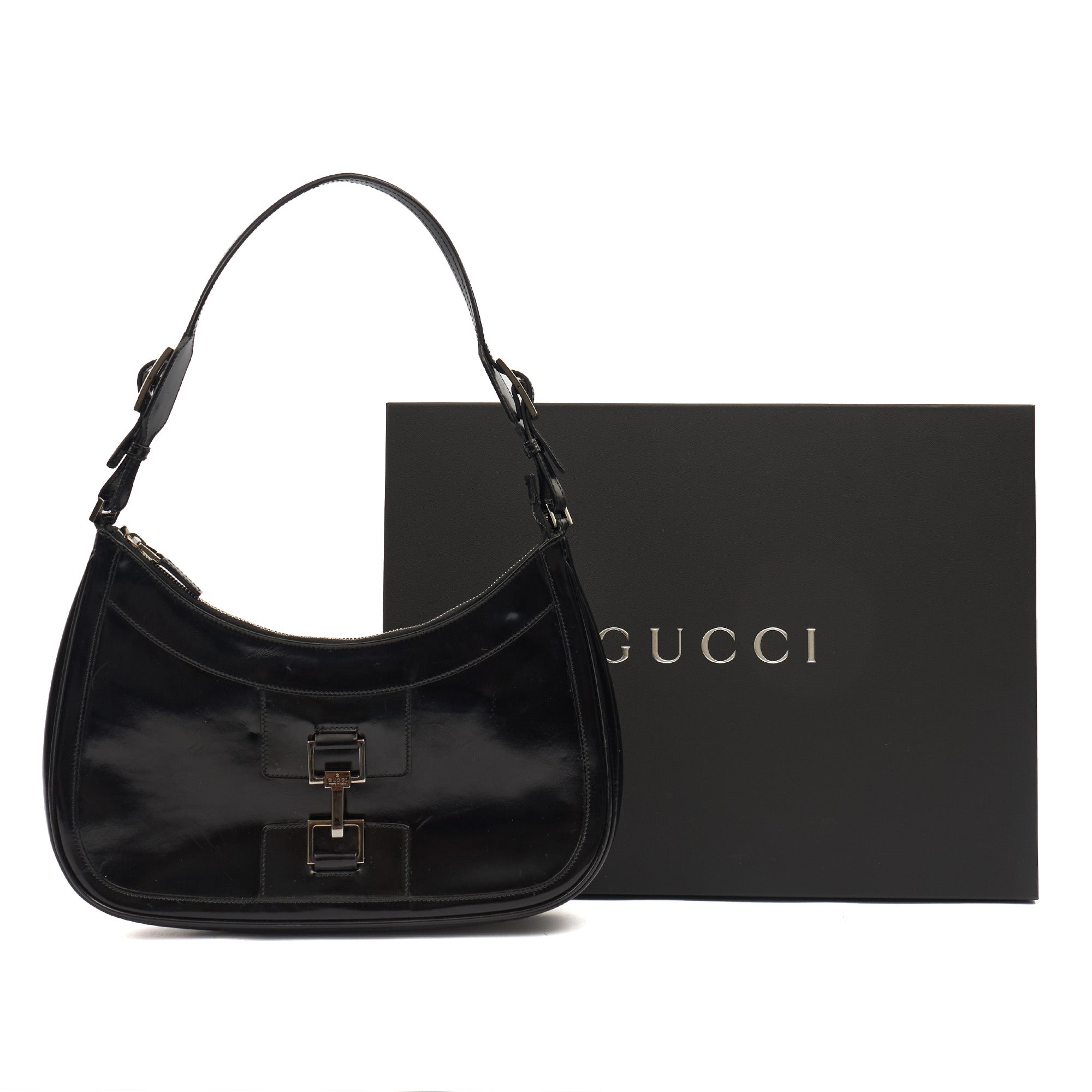 Gucci Shoulder Bag Jackie in Black, Patent Leather — Side View