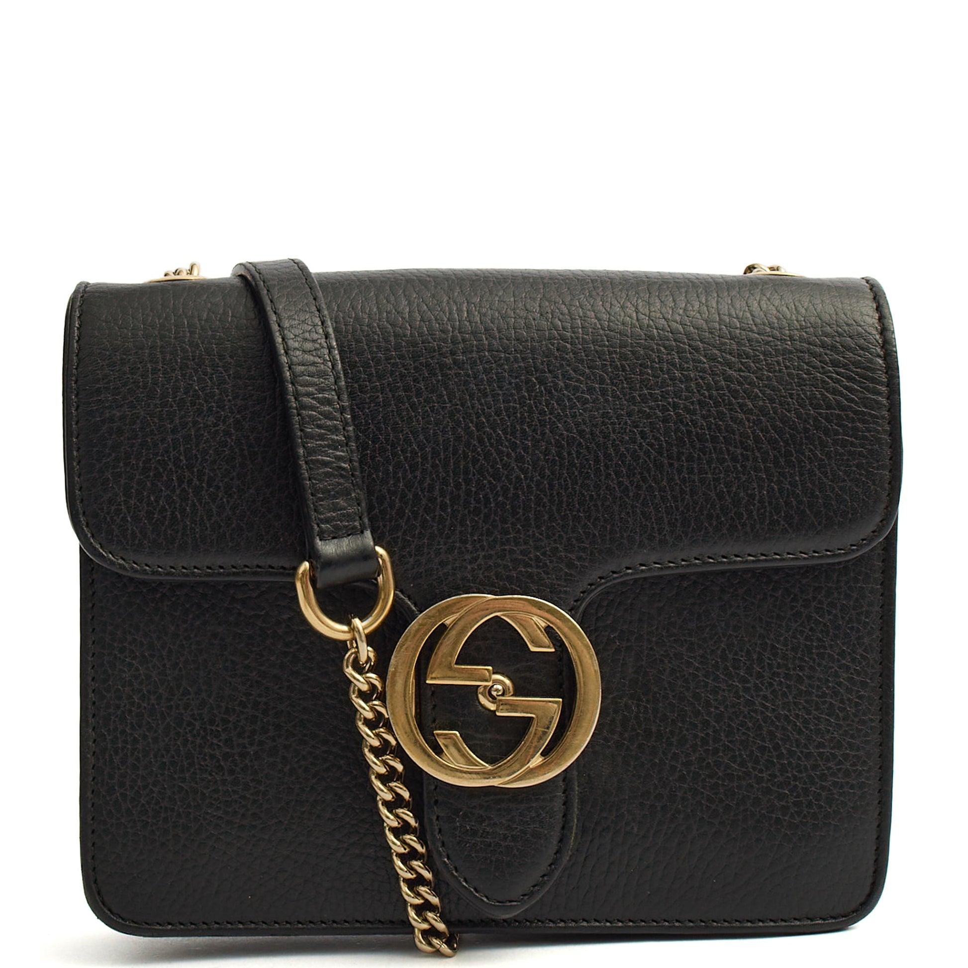 Gucci Cross Body Interlocking GG Bag - Small in Black, Leather — Front View
