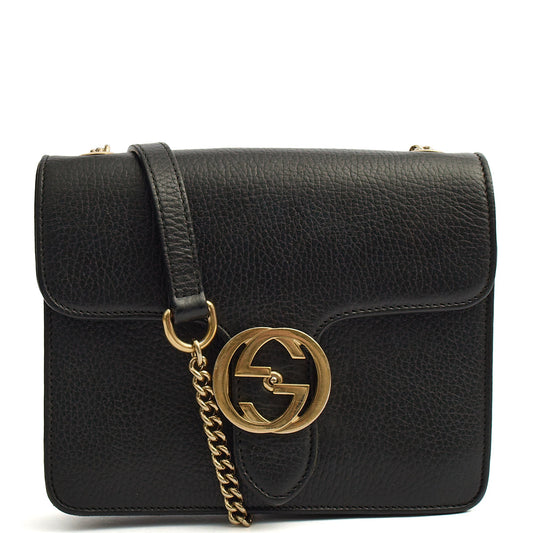 Gucci Cross Body Interlocking GG Bag - Small in Black, Leather — Front View