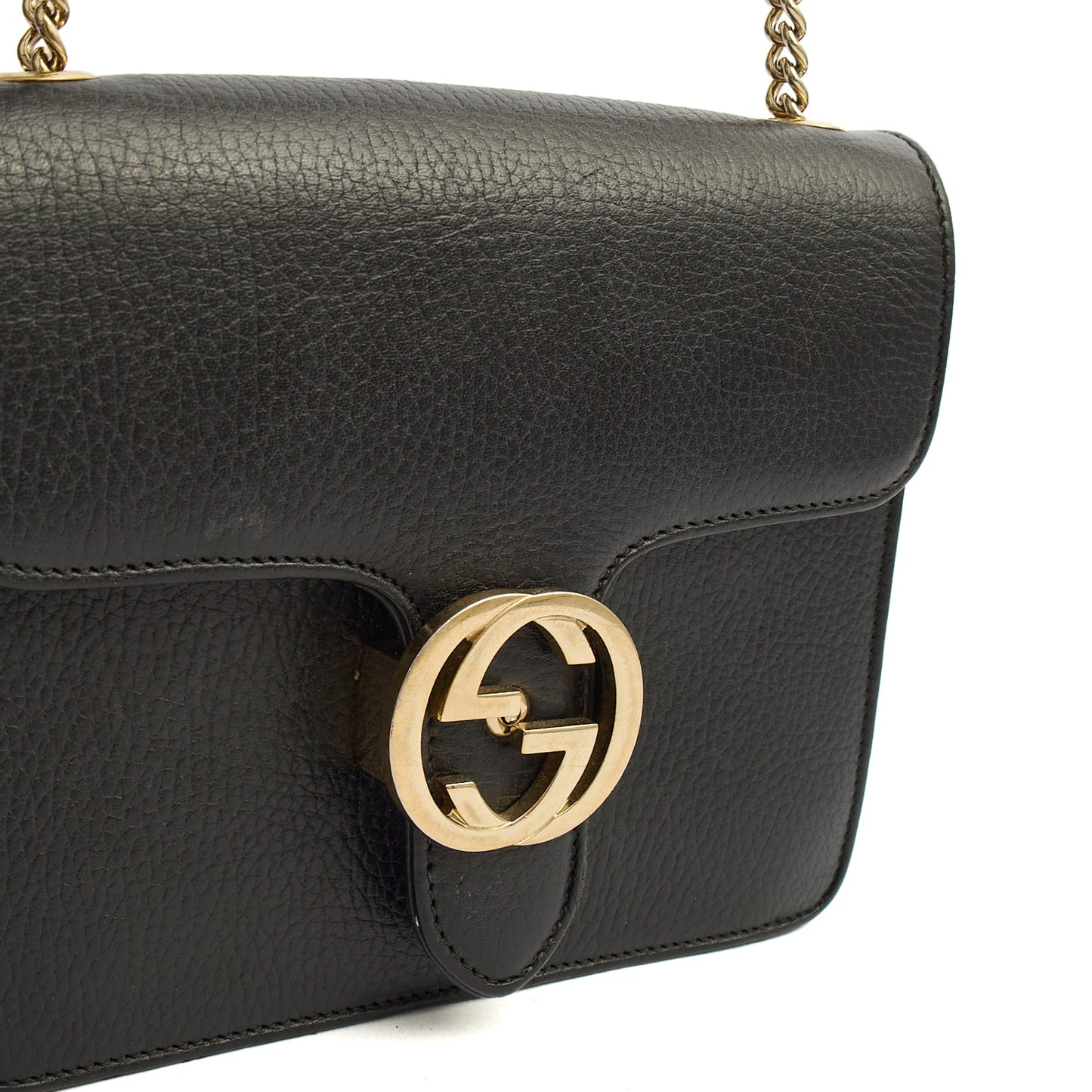 Gucci Cross Body Interlocking GG Bag - Small in Black, Leather — Side View