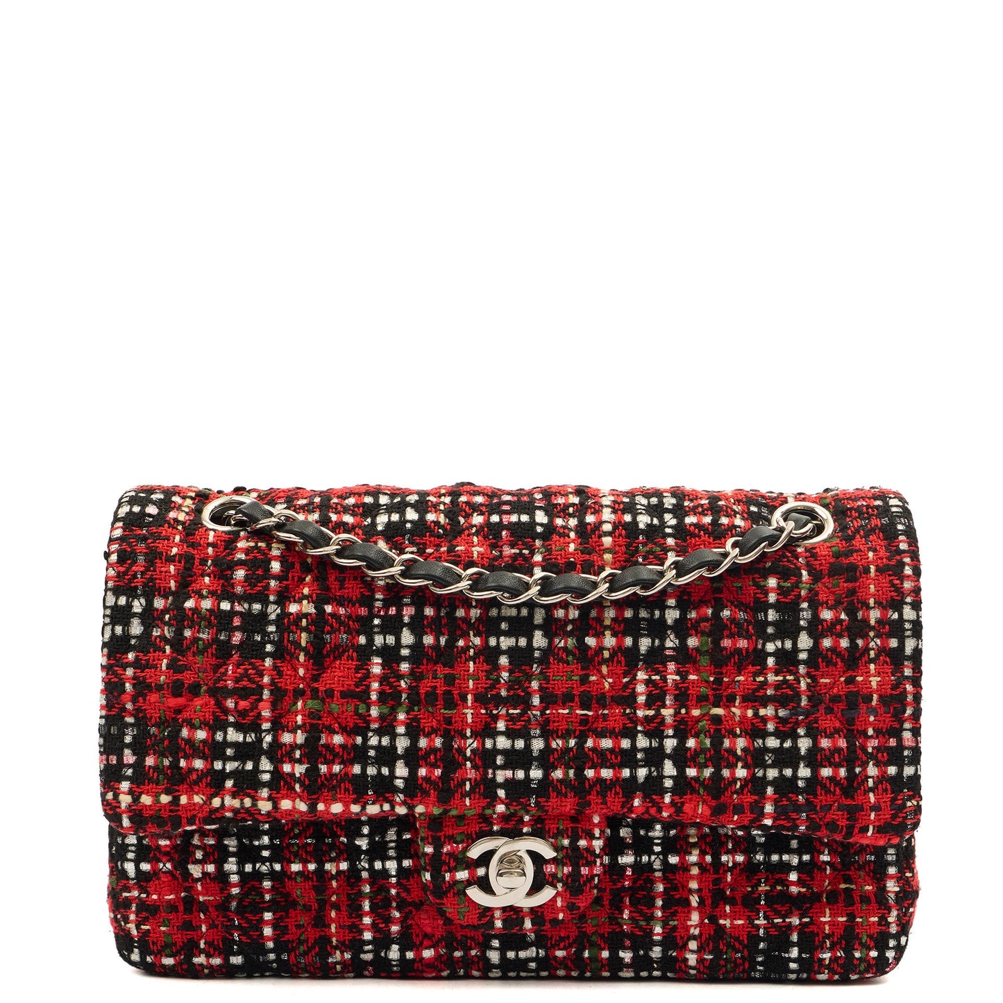 Chanel Shoulder Bag Classic Double Flap - Medium in Red, Tweed — Front View