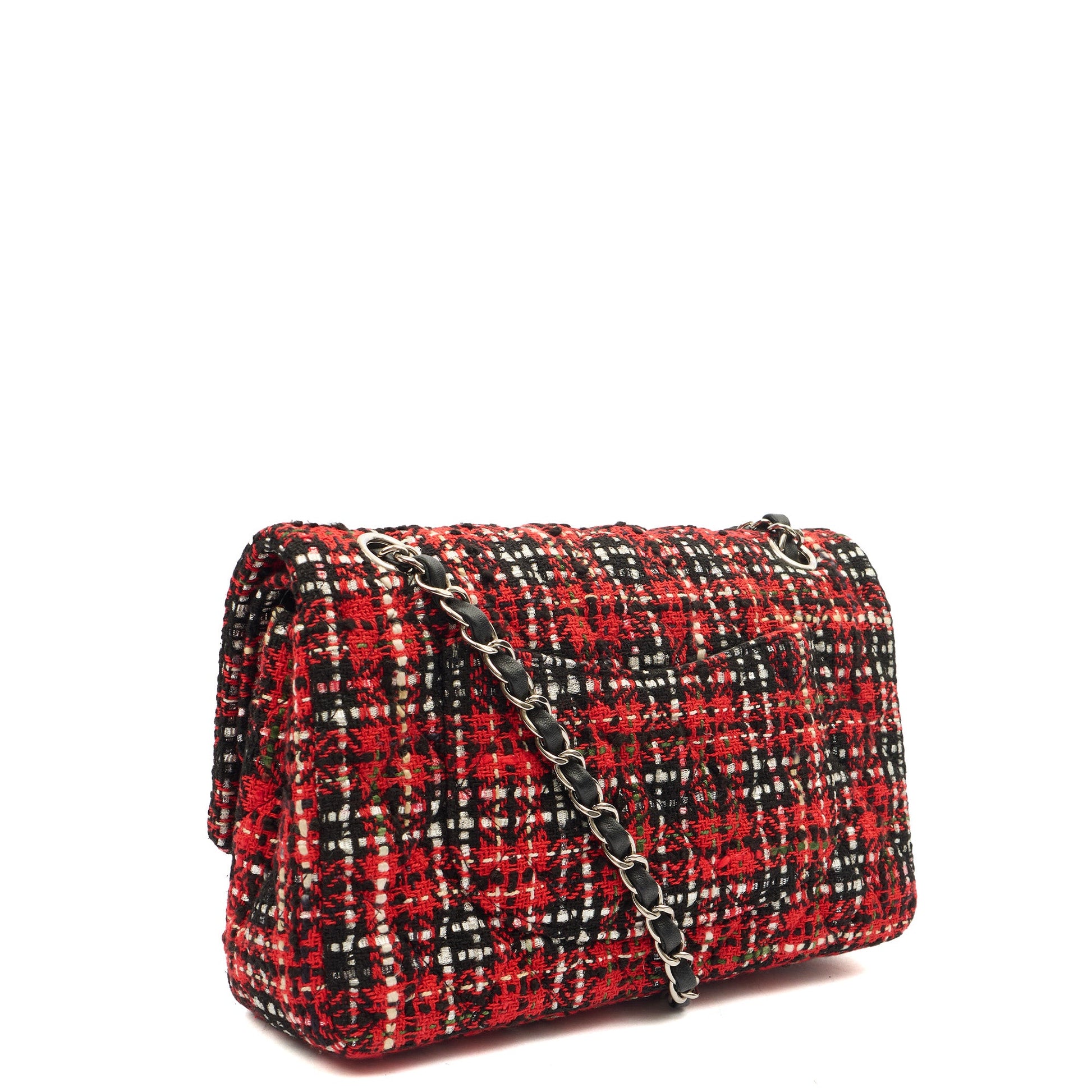 Chanel Shoulder Bag Classic Double Flap - Medium in Red, Tweed — Back View