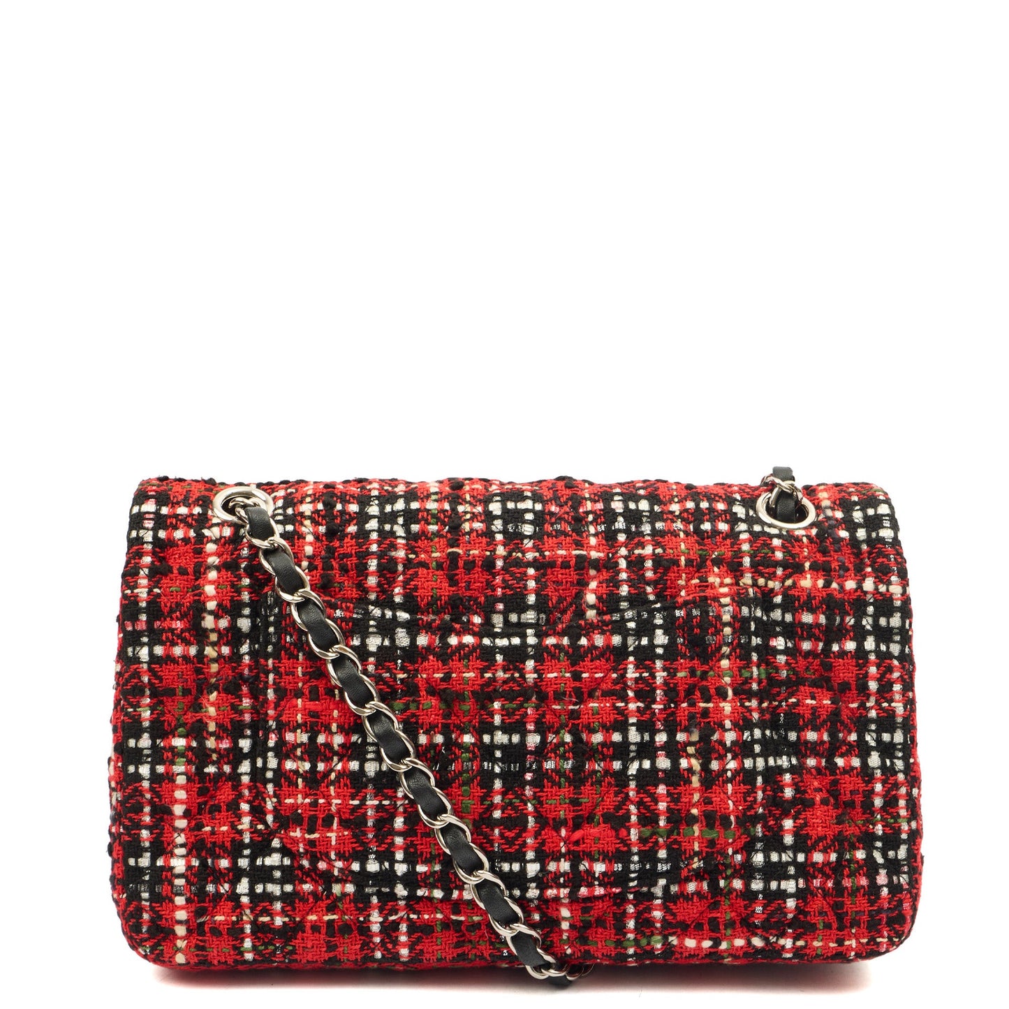 Chanel Shoulder Bag Classic Double Flap - Medium in Red, Tweed — Top View