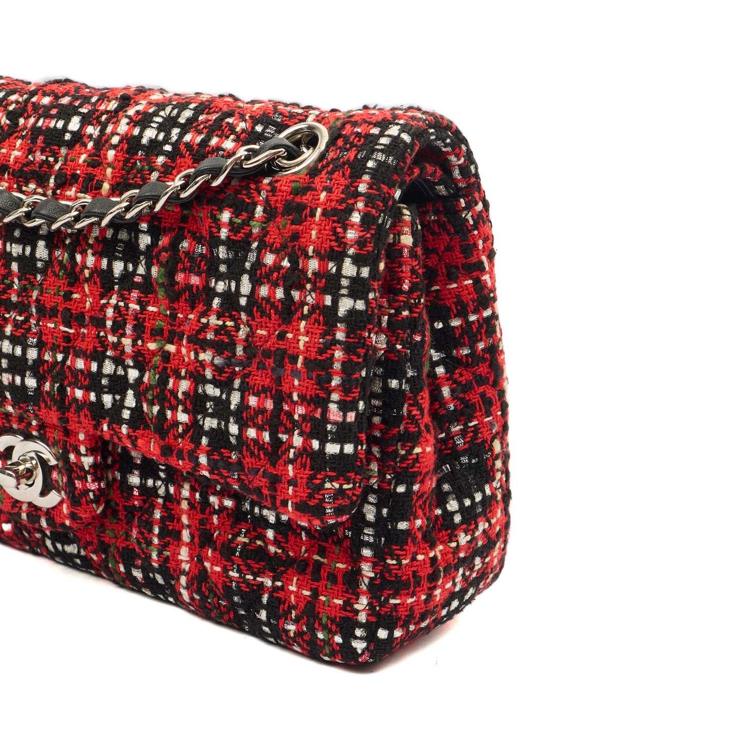 Chanel Shoulder Bag Classic Double Flap - Medium in Red, Tweed — Lifestyle View