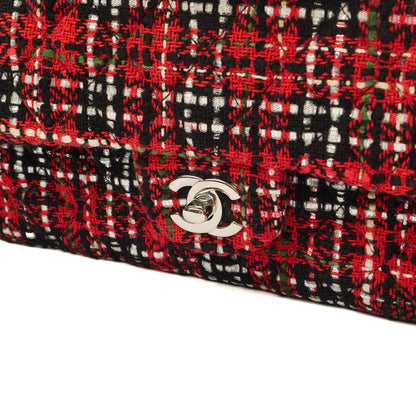 Chanel Shoulder Bag Classic Double Flap - Medium in Red, Tweed — Side View