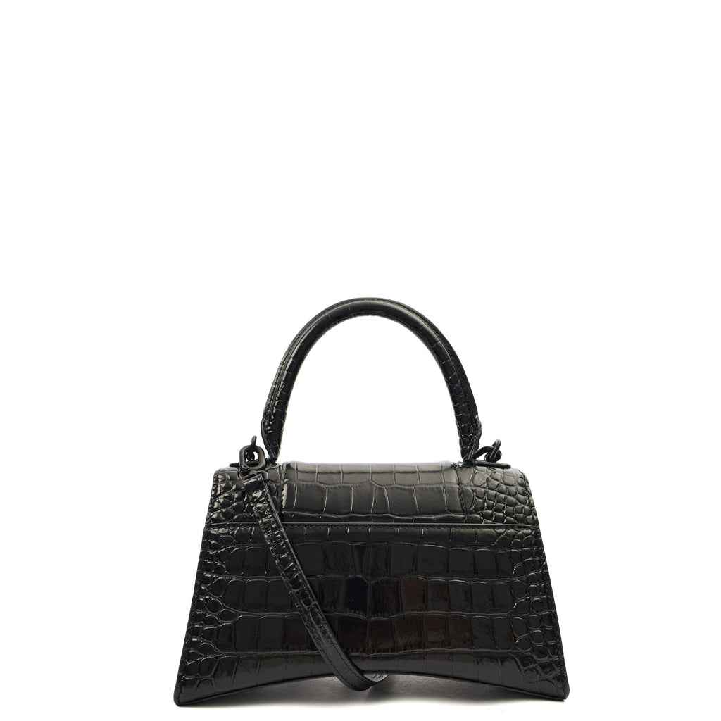 Balenciaga Top Handle Hourglass Top Handle Small in Black, Exotic Effect Leather — Back View